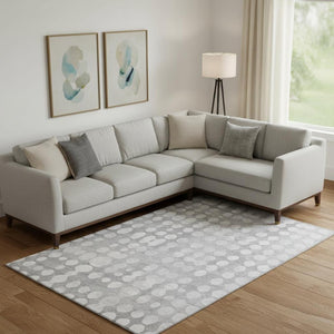 HomeRoots 9' X 12' Gray and Ivory Polka Dot Area Rug - Washable, UV-Protected, Kid and Pet-Friendly Design 669119