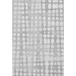 HomeRoots 9' X 12' Gray and Ivory Polka Dot Area Rug - Washable, UV-Protected, Kid and Pet-Friendly Design 669119