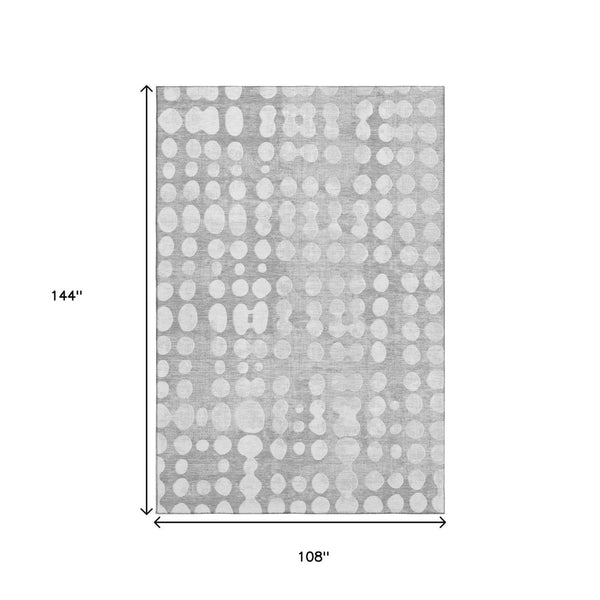 HomeRoots 9' X 12' Gray and Ivory Polka Dot Area Rug - Washable, UV-Protected, Kid and Pet-Friendly Design 669119