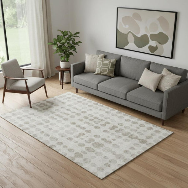HomeRoots 5' X 8' Ivory and Beige Polka Dot Area Rug - Washable, UV Protected, Stain-Resistant for Busy Homes 669122