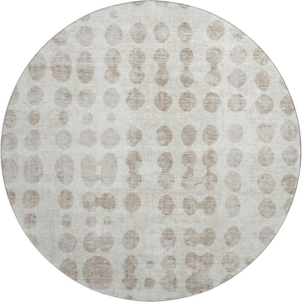 HomeRoots 8' Ivory and Beige Polka Dot Washable Round Rug - Stylish, Stain-Resistant, UV-Protected Flooring Solution! 669123