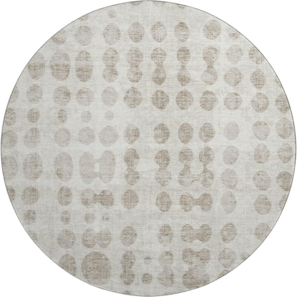 HomeRoots 8' Ivory and Beige Polka Dot Washable Round Rug - Stylish, Stain-Resistant, UV-Protected Flooring Solution! 669123