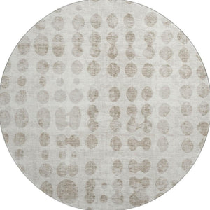 HomeRoots 8' Ivory and Beige Polka Dot Washable Round Rug - Stylish, Stain-Resistant, UV-Protected Flooring Solution! 669123