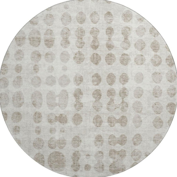 HomeRoots 8' Ivory and Beige Polka Dot Washable Round Rug - Stylish, Stain-Resistant, UV-Protected Flooring Solution! 669123