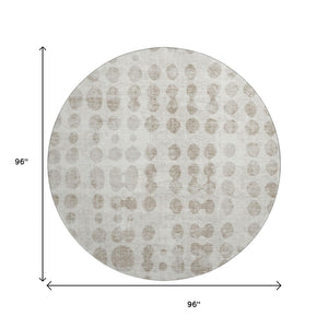 HomeRoots 8' Ivory and Beige Polka Dot Washable Round Rug - Stylish, Stain-Resistant, UV-Protected Flooring Solution! 669123