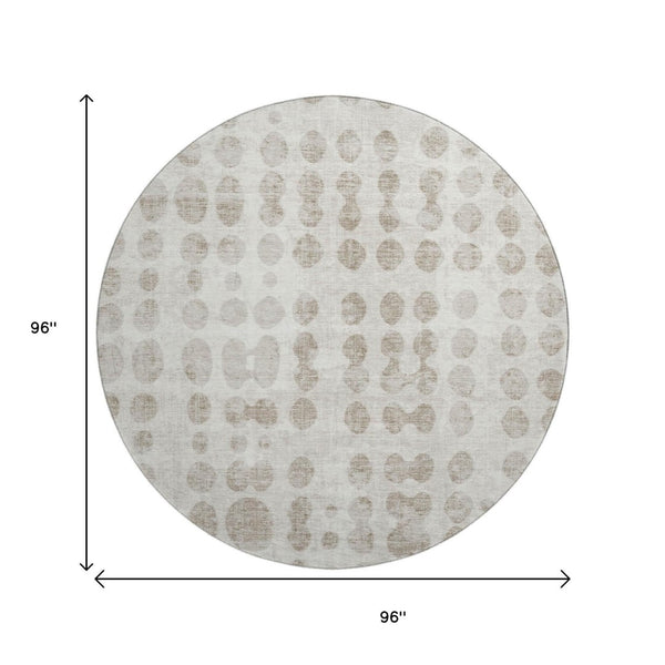HomeRoots 8' Ivory and Beige Polka Dot Washable Round Rug - Stylish, Stain-Resistant, UV-Protected Flooring Solution! 669123