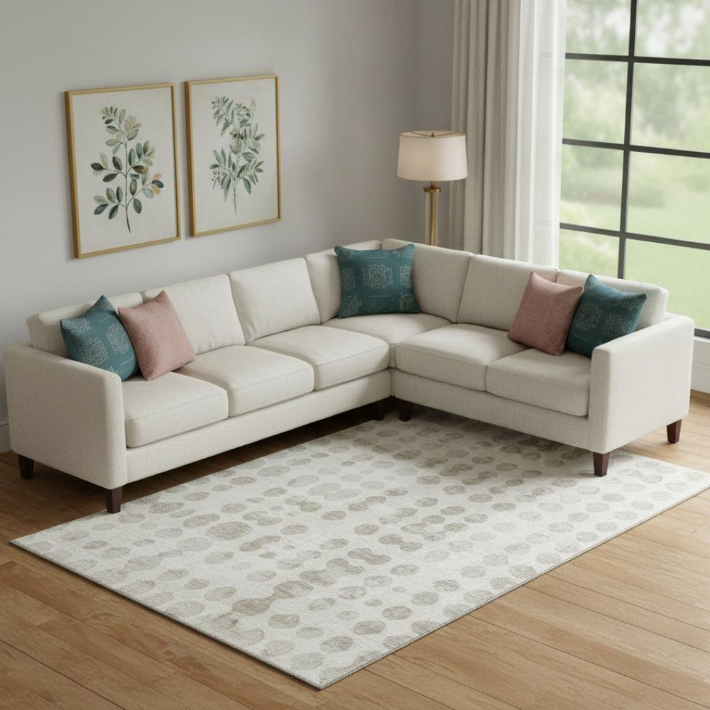 HomeRoots 8' X 10' Washable Ivory & Beige Polka Dot Area Rug with UV Protection for Homes with Kids & Pets 669124