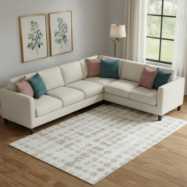 HomeRoots 9' X 12' Ivory & Beige Polka Dot Washable Area Rug - Stylish, Durable, UV-Protected for Family Homes 669125