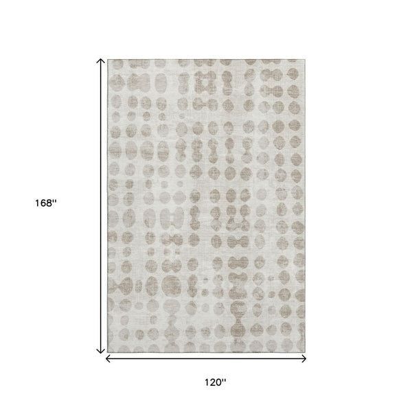 HomeRoots 10' Ivory and Beige Polka Dot Washable Area Rug – Stylish, Durable, UV Protected for Family Homes 669126