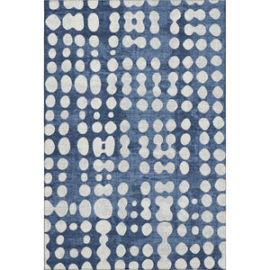 HomeRoots 5' X 8' Navy Blue Polka Dot Washable Area Rug - Stain Resistant, UV Protected, Soft & Durable Design 669128