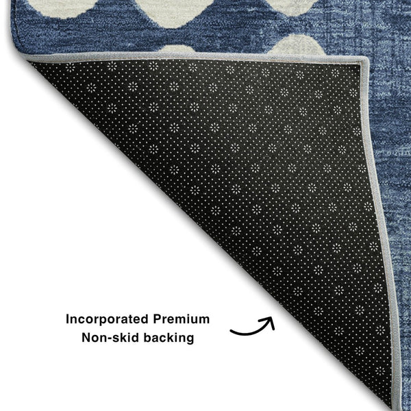 HomeRoots 5' X 8' Navy Blue Polka Dot Washable Area Rug - Stain Resistant, UV Protected, Soft & Durable Design 669128