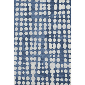 HomeRoots 5' X 8' Navy Blue Polka Dot Washable Area Rug - Stain Resistant, UV Protected, Soft & Durable Design 669128