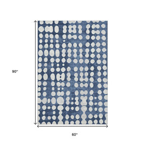 HomeRoots 5' X 8' Navy Blue Polka Dot Washable Area Rug - Stain Resistant, UV Protected, Soft & Durable Design 669128