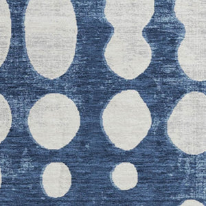 HomeRoots 8' Navy Blue & Ivory Polka Dot Round Rug - Washable, UV-Protected, Durable for Home & Outdoor Use! 669129