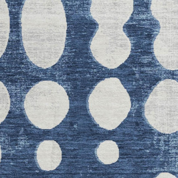 HomeRoots 8' Navy Blue & Ivory Polka Dot Round Rug - Washable, UV-Protected, Durable for Home & Outdoor Use! 669129