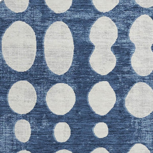 HomeRoots 8' Navy Blue & Ivory Polka Dot Round Rug - Washable, UV-Protected, Durable for Home & Outdoor Use! 669129