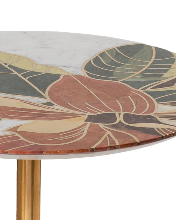 Currey & Company Roselle Stone Inlay Accent Table - Handcrafted Limited Edition Decor For Chic Home Interiors Gold Green & Pink Marble ,Carrara Marble ,Stainless Steel ,Brass 4000-0222-currey-company
