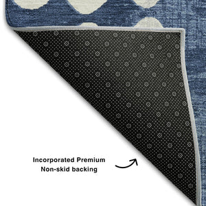 HomeRoots 8' X 10' Navy Blue Polka Dot Area Rug - Washable, UV-Protected, Stain-Resistant for Family Spaces 669130