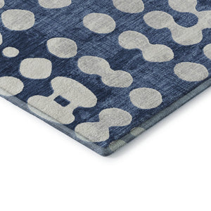 HomeRoots 8' X 10' Navy Blue Polka Dot Area Rug - Washable, UV-Protected, Stain-Resistant for Family Spaces 669130