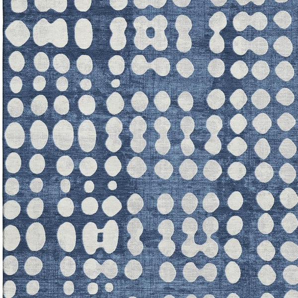HomeRoots 8' X 10' Navy Blue Polka Dot Area Rug - Washable, UV-Protected, Stain-Resistant for Family Spaces 669130