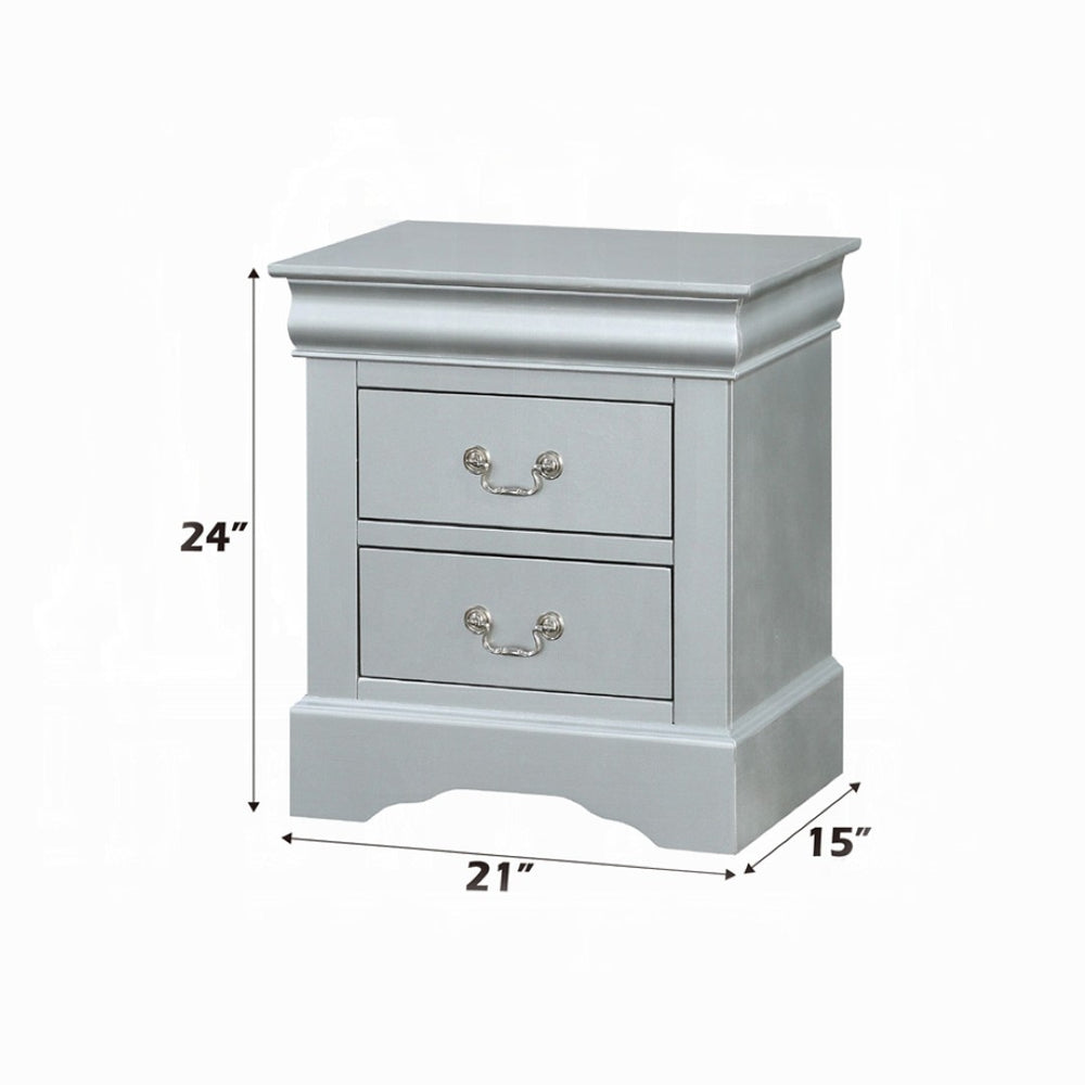 English Elm Wooden Nightstand With 2 Drawers In Elegant Platinum Finish For Stylish Bedroom Storage Solutions B016P253463-GIGA