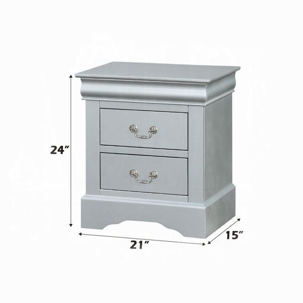 English Elm Wooden Nightstand With 2 Drawers In Elegant Platinum Finish For Stylish Bedroom Storage Solutions B016P253463-GIGA