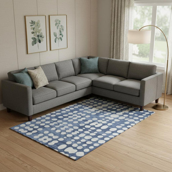 HomeRoots 9' X 12' Navy Blue Polka Dot Washable Area Rug with UV Protection – Stylish, Durable, and Easy-Care Design 669131