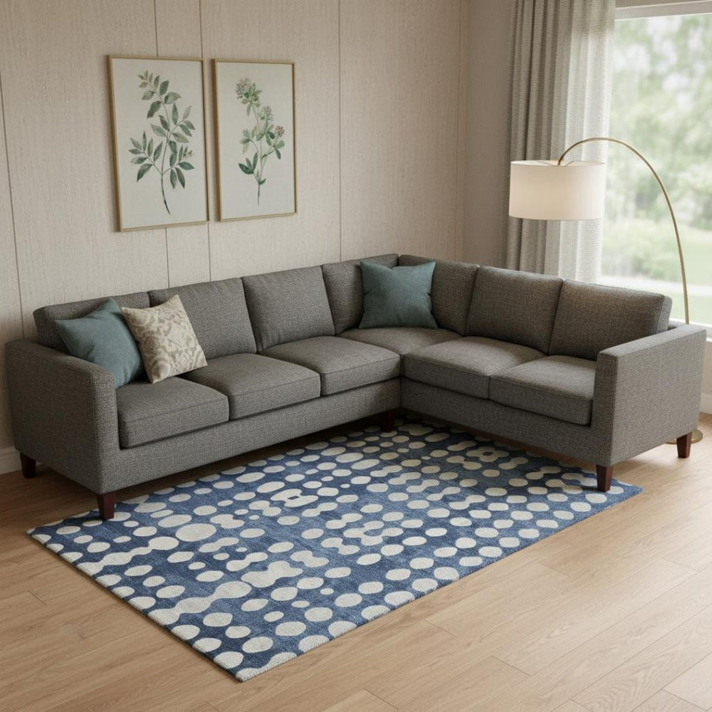 HomeRoots 10' X 14' Navy Blue & Ivory Polka Dot Washable Area Rug - Stylish, Durable & UV Protected for Homes 669132