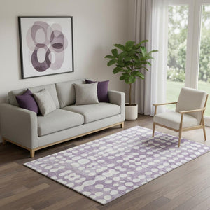 HomeRoots 5' X 8' Playful Purple and Ivory Polka Dot Washable Area Rug with UV Protection for Kids & Pets 669134