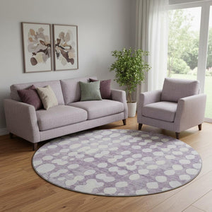 HomeRoots 8' Cheerful Purple & Ivory Polka Dot Round Rug - Washable, UV Protected, Perfect for Kids & Pets! 669135