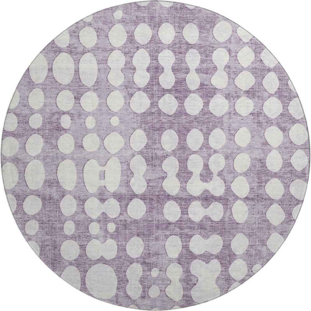 HomeRoots 8' Cheerful Purple & Ivory Polka Dot Round Rug - Washable, UV Protected, Perfect for Kids & Pets! 669135