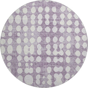 HomeRoots 8' Cheerful Purple & Ivory Polka Dot Round Rug - Washable, UV Protected, Perfect for Kids & Pets! 669135