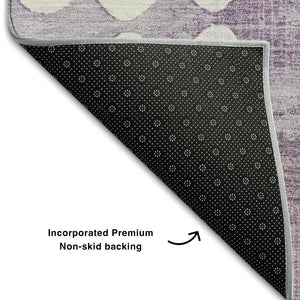 HomeRoots 8' Cheerful Purple & Ivory Polka Dot Round Rug - Washable, UV Protected, Perfect for Kids & Pets! 669135