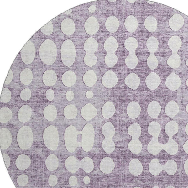 HomeRoots 8' Cheerful Purple & Ivory Polka Dot Round Rug - Washable, UV Protected, Perfect for Kids & Pets! 669135