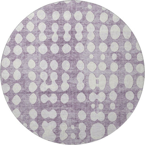 HomeRoots 8' Cheerful Purple & Ivory Polka Dot Round Rug - Washable, UV Protected, Perfect for Kids & Pets! 669135