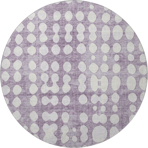 HomeRoots 8' Cheerful Purple & Ivory Polka Dot Round Rug - Washable, UV Protected, Perfect for Kids & Pets! 669135