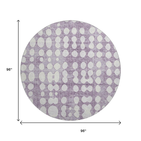 HomeRoots 8' Cheerful Purple & Ivory Polka Dot Round Rug - Washable, UV Protected, Perfect for Kids & Pets! 669135