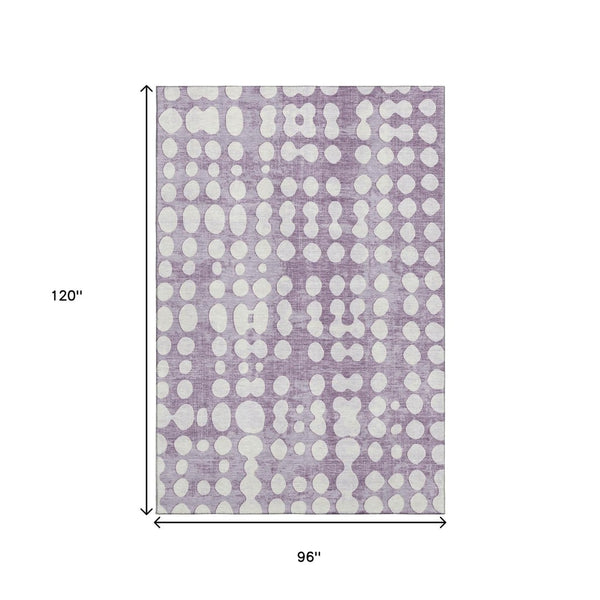 HomeRoots 8' X 10' Purple and Ivory Polka Dot Area Rug - Washable, UV-Protected, Durable for Families & Pets 669136