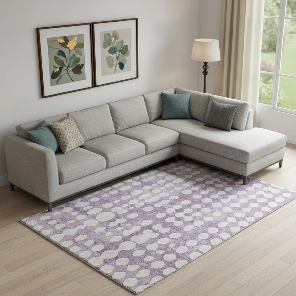 HomeRoots 8' X 10' Purple and Ivory Polka Dot Area Rug - Washable, UV-Protected, Durable for Families & Pets 669136