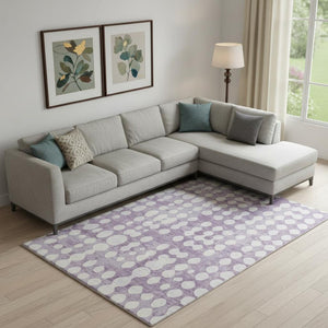 HomeRoots 8' X 10' Purple and Ivory Polka Dot Area Rug - Washable, UV-Protected, Durable for Families & Pets 669136