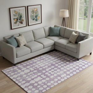 HomeRoots 9' X 12' Playful Purple & Ivory Polka Dot Washable Area Rug with UV Protection for Busy Homes 669137