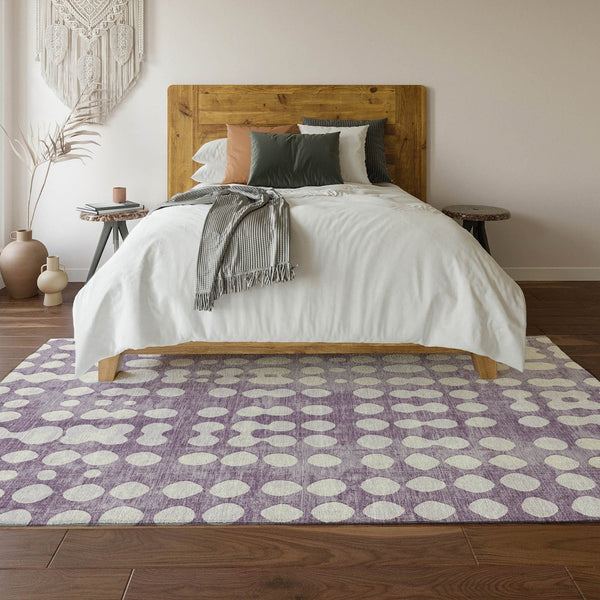 HomeRoots 9' X 12' Playful Purple & Ivory Polka Dot Washable Area Rug with UV Protection for Busy Homes 669137