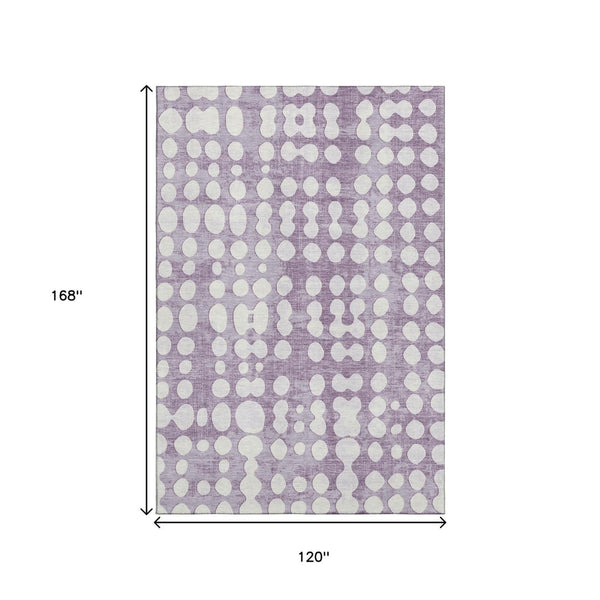 HomeRoots 10' Purple & Ivory Polka Dot Washable Area Rug - Stylish, Durable, UV-Resistant for Family Spaces 669138