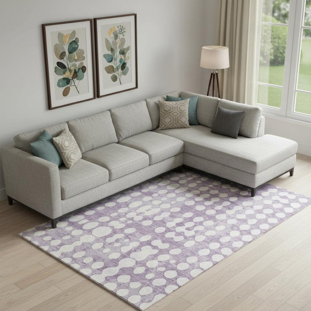 HomeRoots 10' Purple & Ivory Polka Dot Washable Area Rug - Stylish, Durable, UV-Resistant for Family Spaces 669138