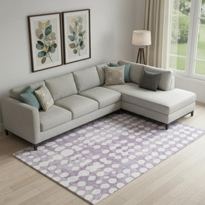 HomeRoots 10' Purple & Ivory Polka Dot Washable Area Rug - Stylish, Durable, UV-Resistant for Family Spaces 669138