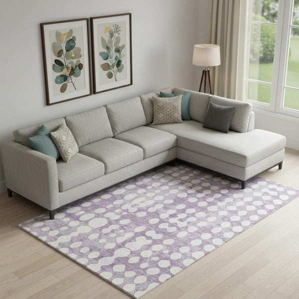HomeRoots 10' Purple & Ivory Polka Dot Washable Area Rug - Stylish, Durable, UV-Resistant for Family Spaces 669138