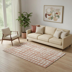 HomeRoots 5' X 8' Salmon and Ivory Polka Dot Area Rug – Stylish, Washable, UV-Protected for Family Spaces! 669140