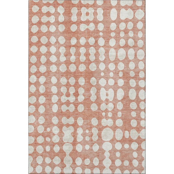 HomeRoots 5' X 8' Salmon and Ivory Polka Dot Area Rug – Stylish, Washable, UV-Protected for Family Spaces! 669140
