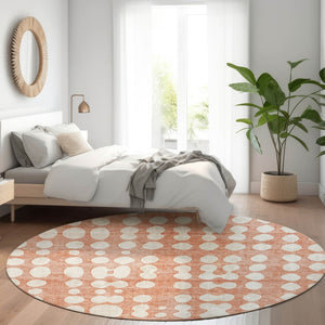 HomeRoots 8' Salmon Polka Dot Round Rug - Washable, UV-Protected, Durable Design for High-Traffic Areas 669141