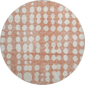 HomeRoots 8' Salmon Polka Dot Round Rug - Washable, UV-Protected, Durable Design for High-Traffic Areas 669141